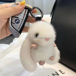 Llaveros de conejito rosa, pompón de piel auténtica esponjosa, llavero de conejo de peluche, bonito en el bolso, colgante de llave de coche, llavero de conejo - Product Image 6