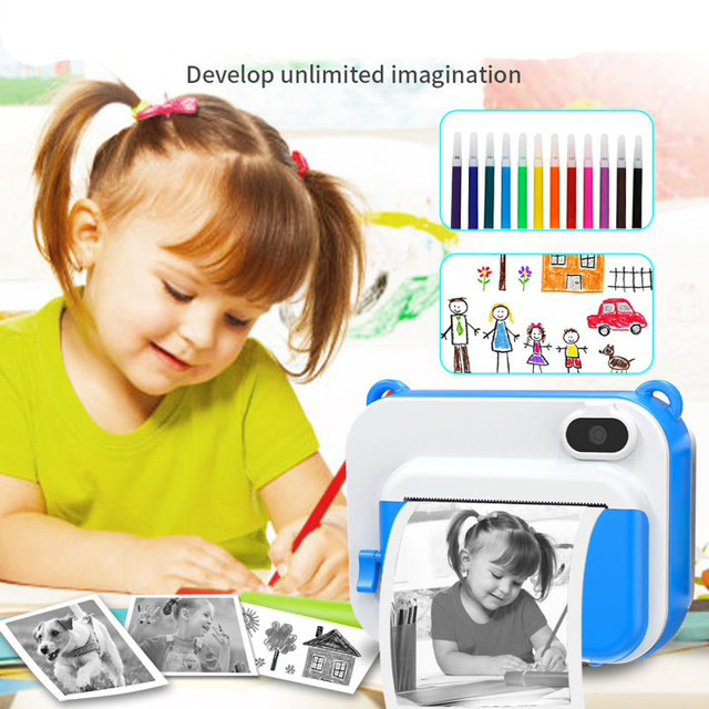 Kids Instant Print Camera Children Thermal Print Camera With Photo Sticker DIY Selfie Rechargeable Educational Toy