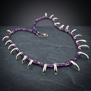 Women's 925 <b>Silver</b> Amethyst Beaded Necklace 10K Gold Plated Geometric Bohemian Style Wedding Gift Everyday Wear - Product Image 3