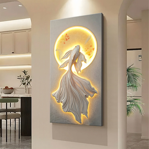 Peinture murale moderne de poissons koï, décoration de luxe pour la maison, image en pierre de grès 3D en relief avec éclairage LED pour l'entrée, décoration d'hôtel - Product Image 3