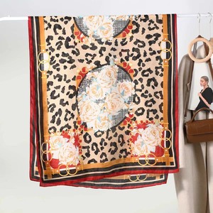 180*85cm 100% Polyester Popular Sale New Trending Rose Flower <b>Leopard</b> <b>Print</b> Long <b>Scarf</b> Women With High Quality - Product Image 2