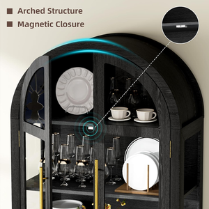 Vitrine élégante en bois de chêne <span class=keywords><strong>noir</strong></span> avec arceaux en verre, éclairage LED chaud, double porte, étagère de rangement, bibliothèque écologique pour <span class=keywords><strong>salle</strong></span> à <span class=keywords><strong>manger</strong></span> - Product Image 3