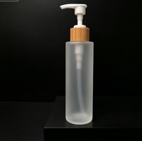 Botol Lotion Kaca Buram 150ml dengan Tutup Bambu dan Pompa, Botol Perjalanan untuk Perawatan Kulit