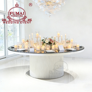 Muebles para Bodas, Mesa de Comedor Contemporánea con Base de Hierro Blanco y Tapa de Vidrio para Salón de Banquetes - Product Image 3