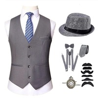 Ensemble gilet rétro années 20 avec montre de poche et cravate, gilet de costume en polyester à simple boutonnage pour homme adulte, idéal pour bal de promo