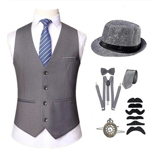Ensemble gilet rétro années <span class=keywords><strong>20</strong></span> avec montre de poche et cravate, gilet de <span class=keywords><strong>costume</strong></span> en polyester à simple boutonnage pour <span class=keywords><strong>homme</strong></span> adulte, idéal pour bal de promo - Product Image 4