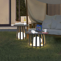 Table d'appoint moderne et élégante blanche avec lumière LED à changement de couleur, charge sans fil et télécommande pour salon, bureau, jardin