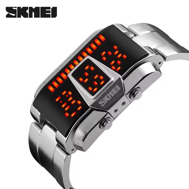 Skmei 1179 Vintage Digital Clock Led Watch Black Color Charms Cool Shape Men's Stainless Steel Strap Male Rectangular Watches