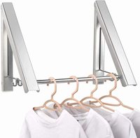 Séchoir à linge mural pliable à double niveau en aluminium rétractable avec crochets et rails pour cuisine et salle de bain