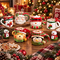 Mug de Noël en céramique 3D directement de l'usine, motif Père Noël et rennes, tasse en porcelaine pour cappuccino, latte, expresso
