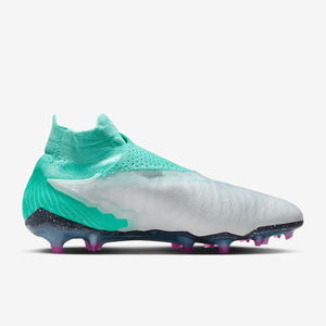 Breathable Knit Laceless Soccer <b>Boots</b>, White Cyan Mix Color Pink Stud Firm Ground Training Football Shoes - Product Image 4