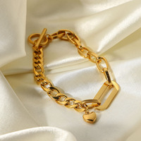 Bracelet chaîne cubaine en acier inoxydable plaqué or 18 carats avec fermoir ID OT, pendentif ovale en forme de cœur, bijoux d'anniversaire pour homme et femme, tiers