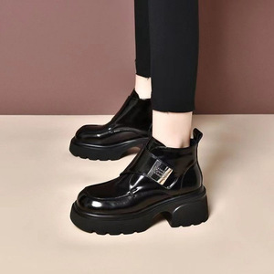รองเท้าบูทมาร์ตินสไตล์อังกฤษสำหรับ2025ฤดูหนาวหนังสิทธิบัตรส้นหนาหนังกำมะหยี่แบบเดี่ยวสำหรับฤดูใบไม้ผลิฤดูใบไม้ร่วง - Product Image 1