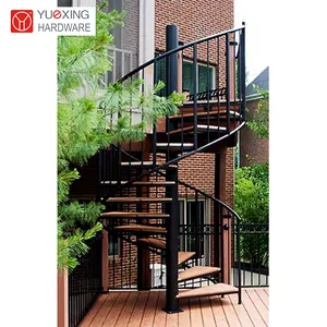 Easy Installed Villa Commercial Glass Step Spiral Staircase Resident Outdoor Wood Tread Helical Stairs