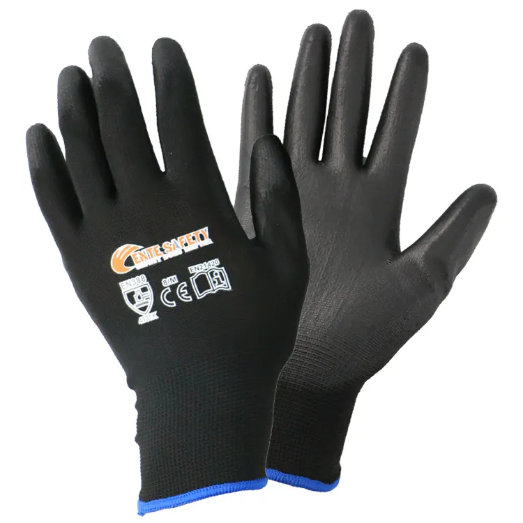 ENTE SAFETY vente en gros tricot respirant sans couture revêtement en PU noir gant de travail de sécurité respirant à usage général
