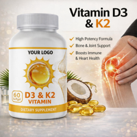 Complément alimentaire végétalien OEM Vitamine D3 K2 - 120 capsules molles pour la santé immunitaire et osseuse des adultes, huile de coco