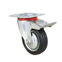Roue pivotante de 3 pouces en zinc plaqué avec double frein et bande de roulement en caoutchouc pour chariot industriel, capacité de charge lourde