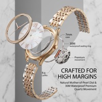 Montre personnalisée en acier inoxydable pour femme, montre à quartz, lunette en cristal or rose, plusieurs options de couleurs, OEM ODM