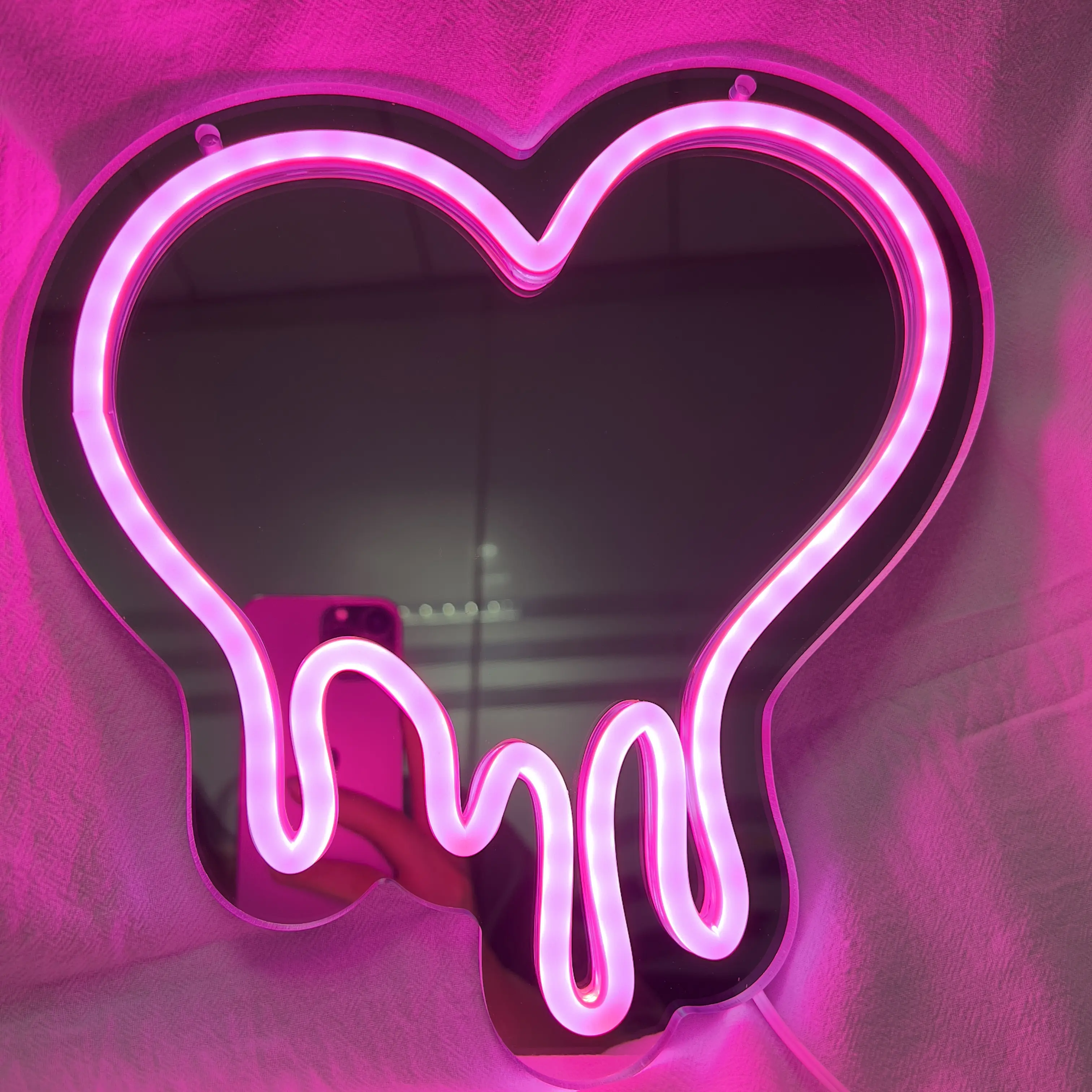 Heart Neon Sign Melt Heart Neon Mirror Signs for Wall Decor, Bedroom, Teens Kids Girls Room, LED Pink Heart Neon Lights for Part