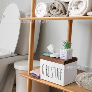 Caja de almacenamiento de madera para baño, de madera maciza con tapa, divisor para tampones y artículos de aseo. - Product Image 3