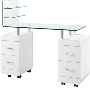 Mesa de Manicura de Vidrio Templado con Doble Encimera y Cajones, Escritorio de Oficina, Mostrador de Recepción 3482 - Product Image 1