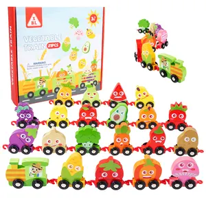 기차 블록을 따라 최신 디자인 나무 당겨 숫자 과일 인지 훈련 매칭 게임 어린이를위한 나무 자동차 장난감