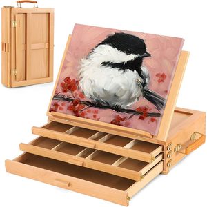 Caja de madera con tres cajones para pinceles, caballete de dibujo, almacenamiento portátil para materiales de pintura - Product Image 1