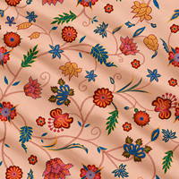 Collection Cottagecore : Tissu en satin floral léger et coton uni, motif fleurs illustrées, couleur sauge et rose poudré, style vintage