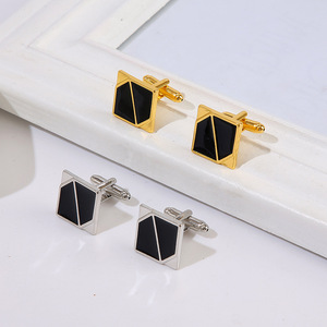 男性用スクエアゴールドとシルバーフレンチペイントビジネスカフスボタンファッションアクセサリービジネススーツ - Product Image 1