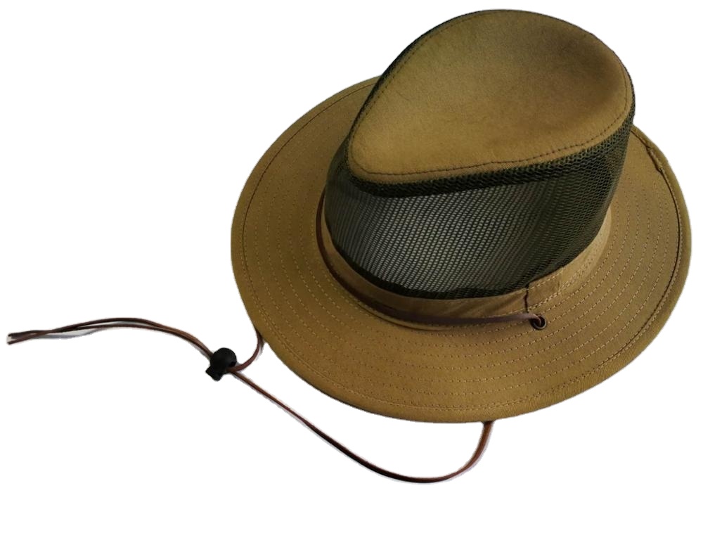 Мужская Летняя уличная хлопковая саржевая широкополая Панама с сетчатой короной и регулируемым кожаным ремешком