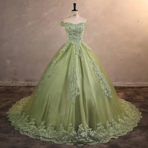 Off Shoulder Light Green Evening Gown Empire Waist Floral Lace Long Dress For Formal Events - Product Image 1