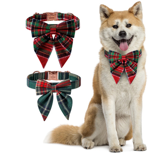 Tanpopo algodón verde rojo Navidad Plaid cola de golondrina mariposa <span class=keywords><strong>Collar</strong></span> ajustable hebilla de Metal perro mascotas <span class=keywords><strong>Collar</strong></span> personalizado Cosplay - Product Image 1