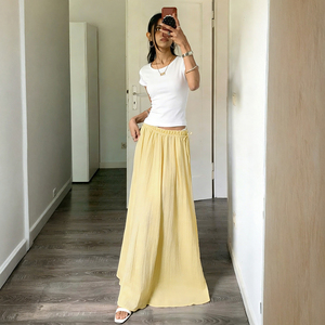 Jupe longue évasée unie respirante à taille naturelle avec cordon de serrage latéral, jupe décontractée d'été - Product Image 2