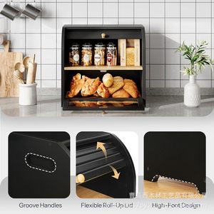 Boîte à pain Ximulin en bois, conteneur de rangement double couche pour comptoir de cuisine avec couvercle rabattable pour aliments, légumes et fruits - Product Image 3