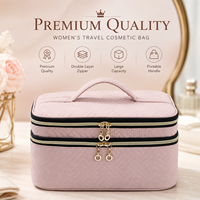 Trousse de Maquillage de Luxe en Cuir PU Double Couche Grande Capacité, Étui de Voyage Marron pour Cosmétiques avec Poignée et Fermeture Éclair