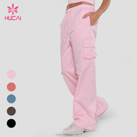 Pantalones Casuales HUCAI con Logotipo Personalizado, Ligeros, de Secado Rápido, con Múltiples Bolsillos, de Cintura Alta, Pierna Ancha, Estilo Cargo, para Mujer