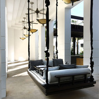 Usine de corde Mobilier d'extérieur Hamac de jardin Cadre en aluminium moderne Balançoire en bois Canapé suspendu
