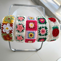Boho-Bandeau d'été tricoté au crochet pour femmes et filles, bandeau fait main à fleurs, plage florale