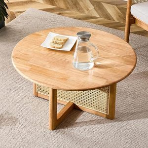 Mesa pequeña para sala de estar Fengjia, mesa de café de ratán, estilo japonés, popular en línea, redonda, de madera maciza, para apartamento pequeño - Product Image 4