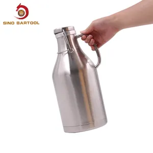 2 liter 64oz double wall stainless steel beer growler with flip top hat for fresh craft beer