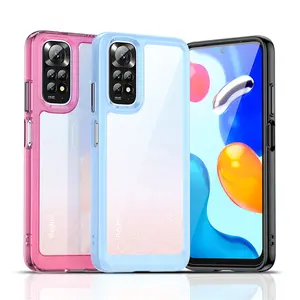 Colorful Frame Metal Button Crystal Clear TPU+Acrylic 2in 1 Phone Case For Xiaomi Redmi Note 11S Impact Bumper Back Cover