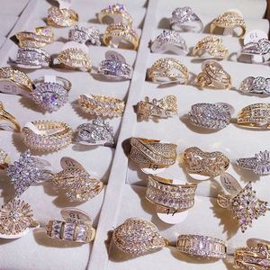 Luxury Gold Plated <b>Ring</b> Full Cz Zircon Mix Bulk Gemstone Opening <b>Adjustable</b> <b>Ring</b> Shiny Micro-Inlaid Irregular Zircon <b>Ring</b> - Product Image 1