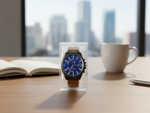 นาฬิกาควอทซ์ผู้ชาย NATX หน้าปัดสีน้ำเงิน 42 มม. สายหนัง แสดงวันที่ สไตล์ลำลอง ตัวเรือนสแตนเลส กระจกมิเนอรัล - Product Image 2