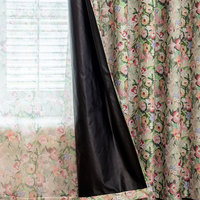 Rideau occultant en polyester vert pâle à imprimé rose vintage avec doublure noire, style américain, pour chambre à coucher et salon