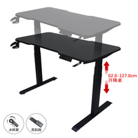 Bureau d'ordinateur ergonomique avec cadre en métal, hauteur réglable, bureau de jeu avec éclairage RVB