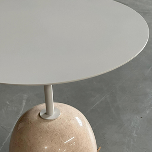 Tavolino rotondo nordico moderno personalizzato per soggiorno in acciaio al carbonio bianco con Base in marmo Crema Marfil Design personalizzabile