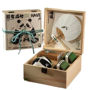 Panda Theme Wooden Tea <b>Box</b> Handmade Paulownia Rectangle <b>Gift</b> Packaging For Chinese Style Tea Set - Product Image 5