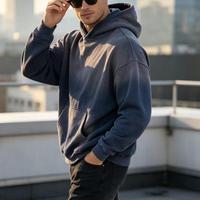 Hoodie Acid Wash Custom dengan Bordir Puff Print, Hoodie Putih Distressed dengan LOGO