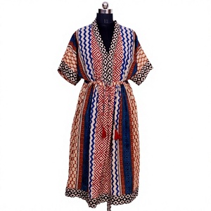 Robe midi écologique, lavable, respirante, à manches 3/4, taille haute, col en V, imprimé floral naturel, décontractée, pour soirée, pour femmes - Product Image 1