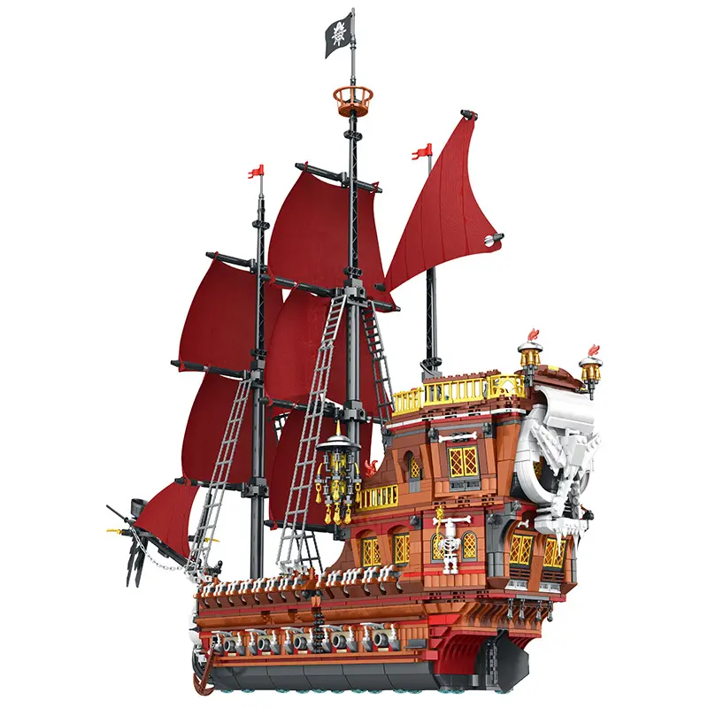 Rebrix 66010 Pirate Revenue Model Ship Queen Anne Building Block Ship Boys' Assembly Puzzle Toy Model Kits
